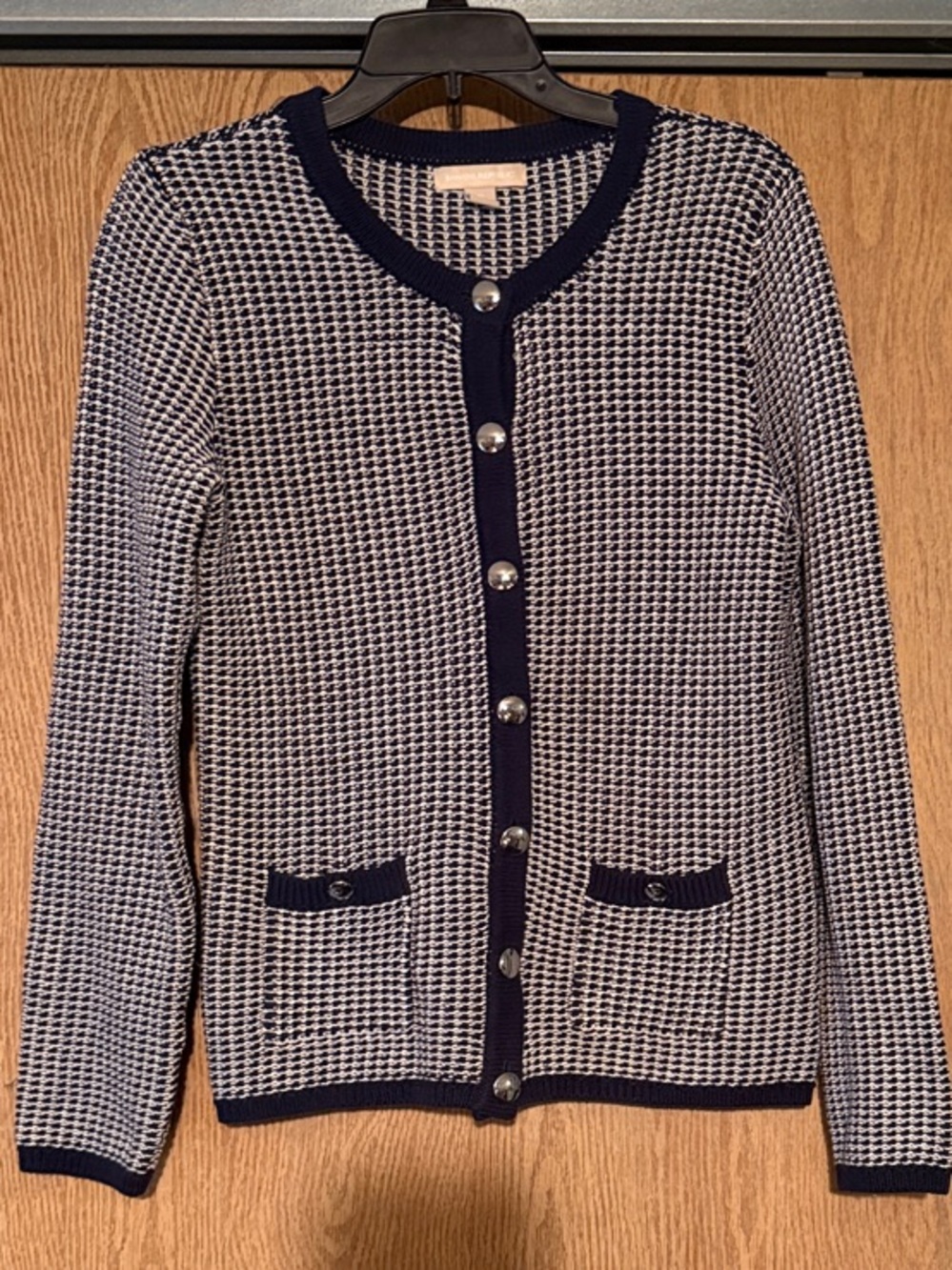 Banana Republic Navy and White Houndstooth Cardigan